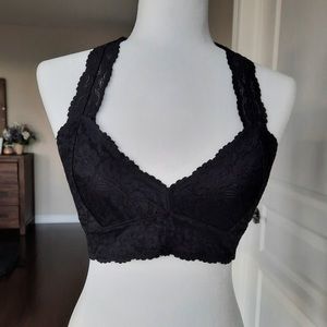 Free People Galloon Racerback Black Lace Bralette Size Small